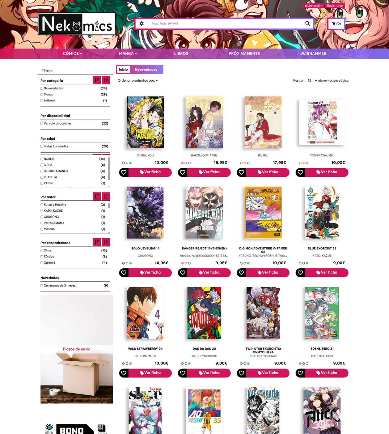 Página de catalogo Nekomics