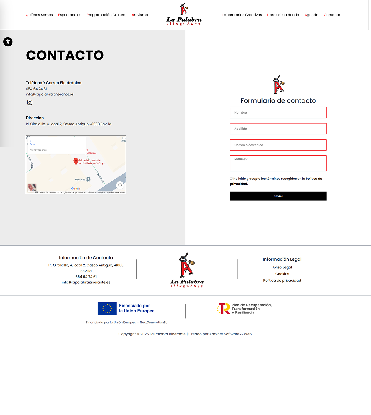 Página de contacto La Palabra Itinerante